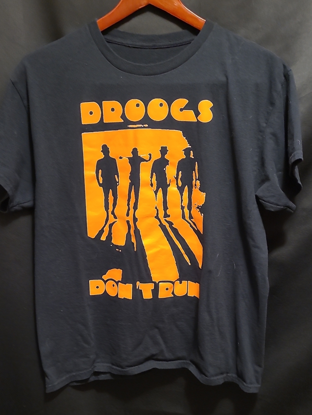 Droogs Don't Run Graphic T‑Shirt - Black with Orange Print